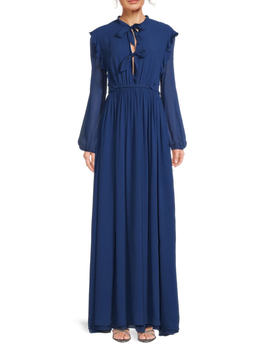 

Платье макси из шелкового жоржета с завязками спереди Giambattista Valli, цвет Dark Blue