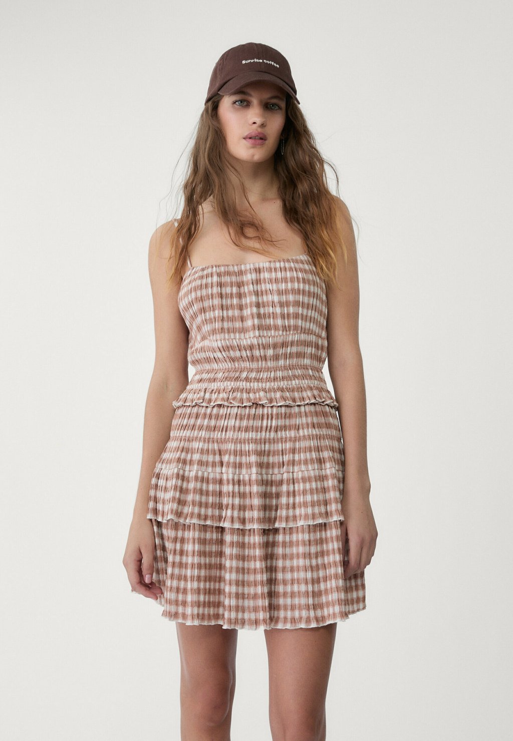 

Повседневное платье GATHERED CHECK Stradivarius, цвет Mottled Brown