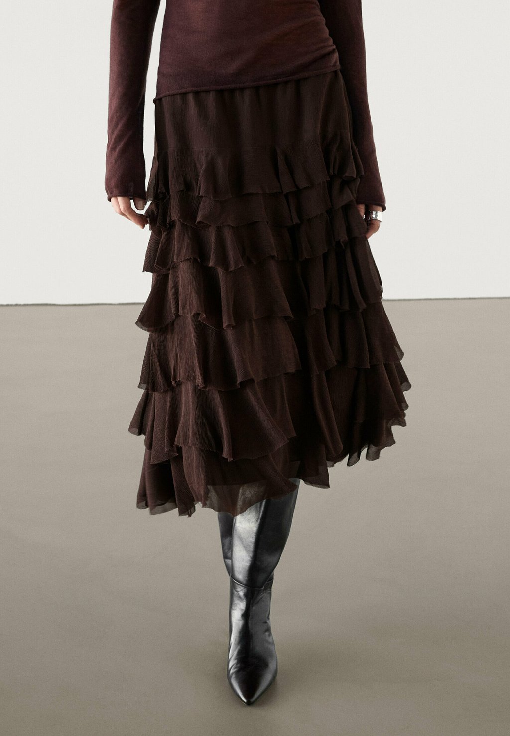 

Юбка А-силуэта RUFFLED Massimo Dutti, темно-коричневый