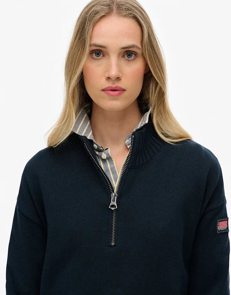 Трикотажный джемпер Superdry Slouchy с застежкой-молнией на половину длины в цвете Eclipse Navy — фото 4