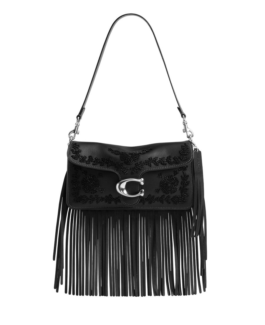 

Сумка через плечо Tabby с бисером и бахромой, средний размер, 26 COACH, Silver/Black