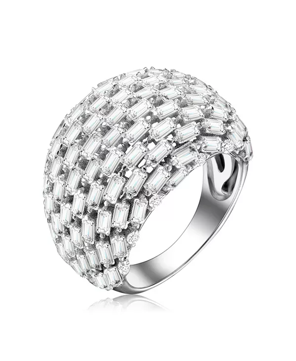 

Кольцо-Купол из стерлингового серебра с родиевым покрытием и прозрачными зелеными кубическими циркониями Genevive, clear