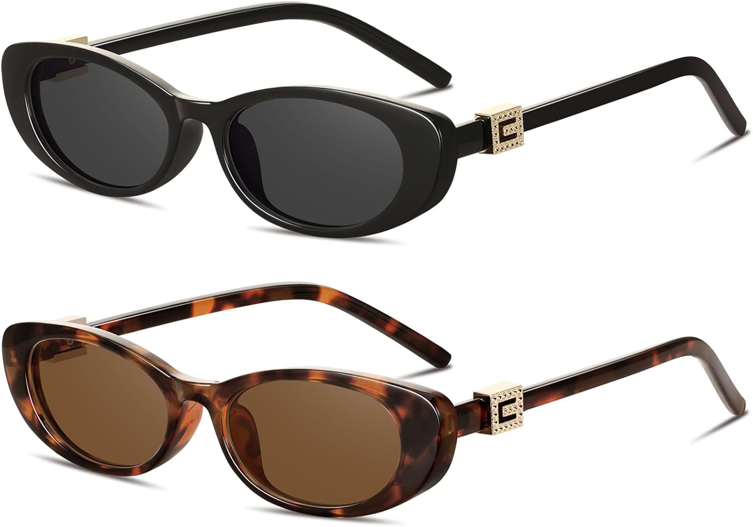 

Ретро-солнцезащитные очки «кошачий глаз» овальной формы для женщин, модные узкие маленькие овальные солнцезащитные очки в стиле 90-х YMRFW, 2pack (Black/Gray+tortoise/Tea)