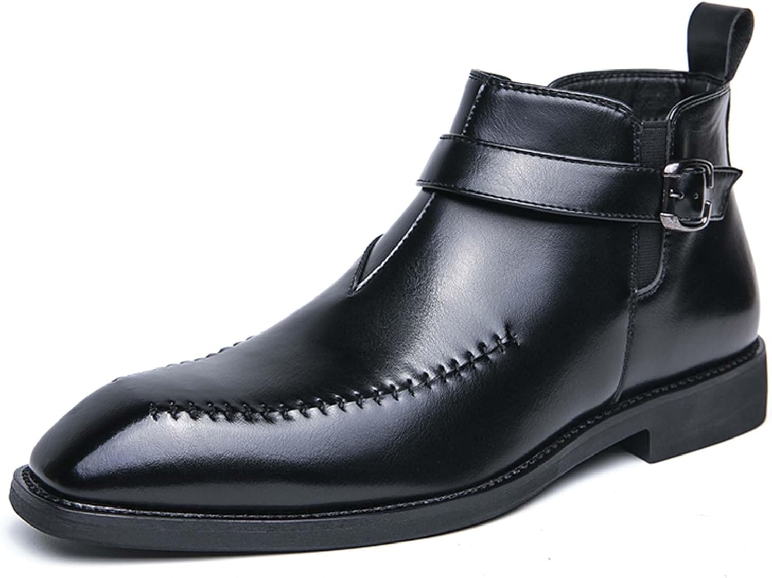 

Мужские ботинки челси с модной пряжкой и квадратным носком, подходящие для делового, повседневного, униформенного и формального стиля, а также для посещения деловых встреч, свадебных торжеств Generic, черный