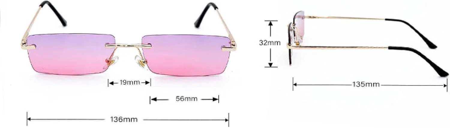 

Маленькие солнцезащитные очки без оправы, модные, прямоугольные, желто-оранжевые, женские и мужские, с защитой от УФ-излучения UV400 VVTWSSW, Gold-blue-pink