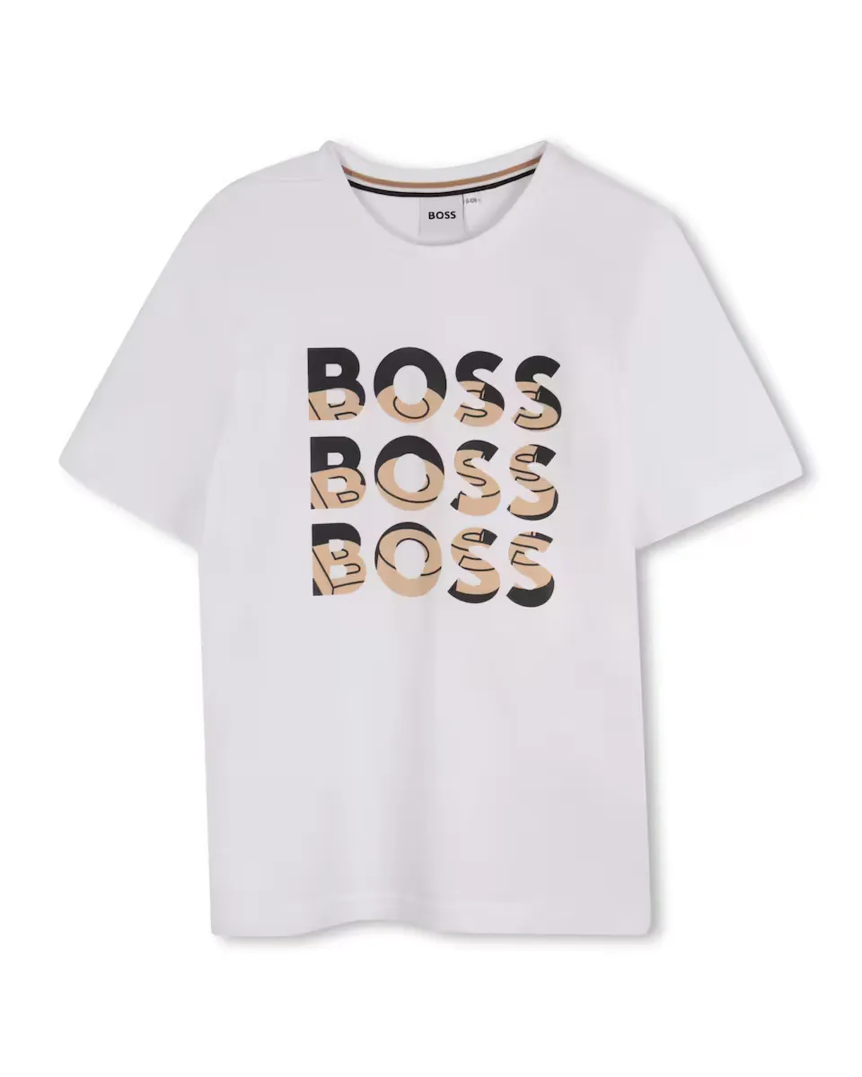 

Футболка из хлопка для мальчика с мультилоготипом BOSS Kidswear, белый