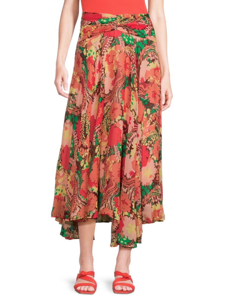

Юбка миди Ariella Silk Printed A.L.C., розовый/мульти