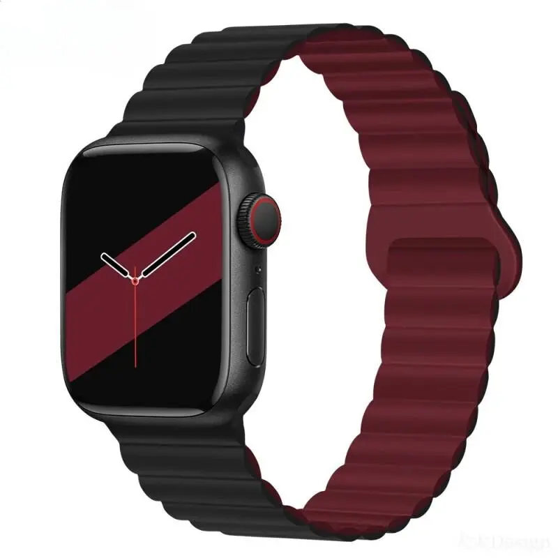 

Wepro Часы Strap Apple Compatibility Silicone Material Compatibility With Apple Watch S10, Apple Watch Ultra 2, S8, S9 225mm, Black Shades | Black with Wine