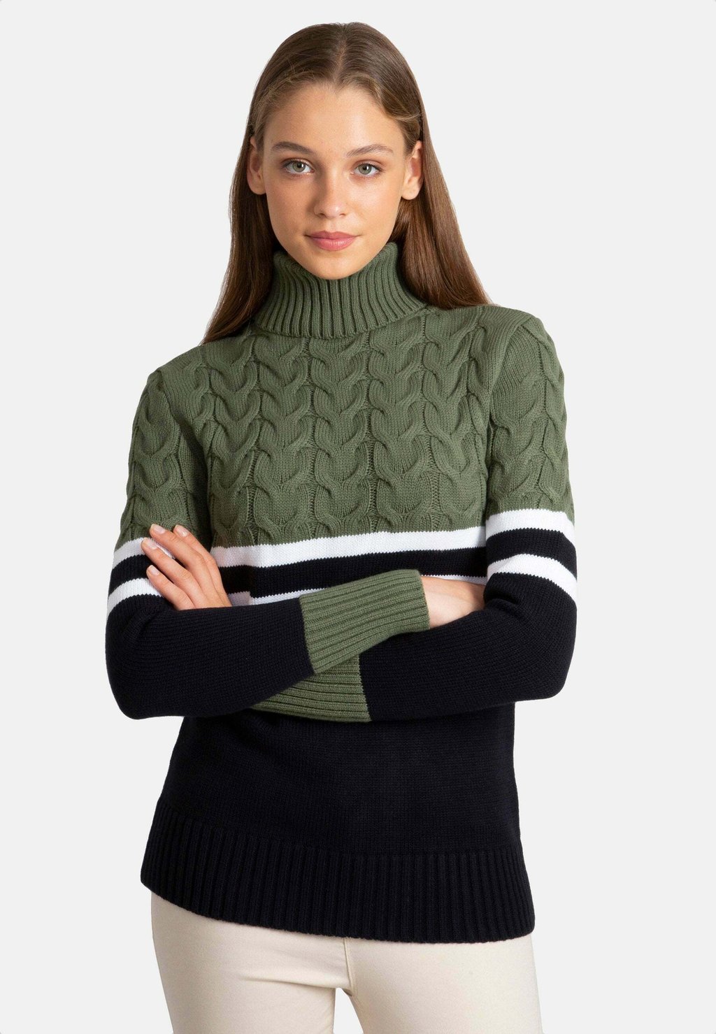 

Вязаный свитер TURTLE NECK Jacey Quinn, цвет green ecru navy