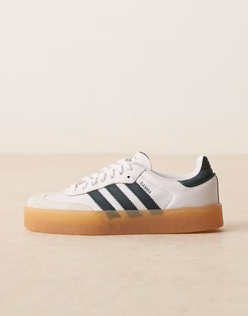 Кроссовки Adidas Originals Sambae белого и темно-зеленого цвета — фото 2