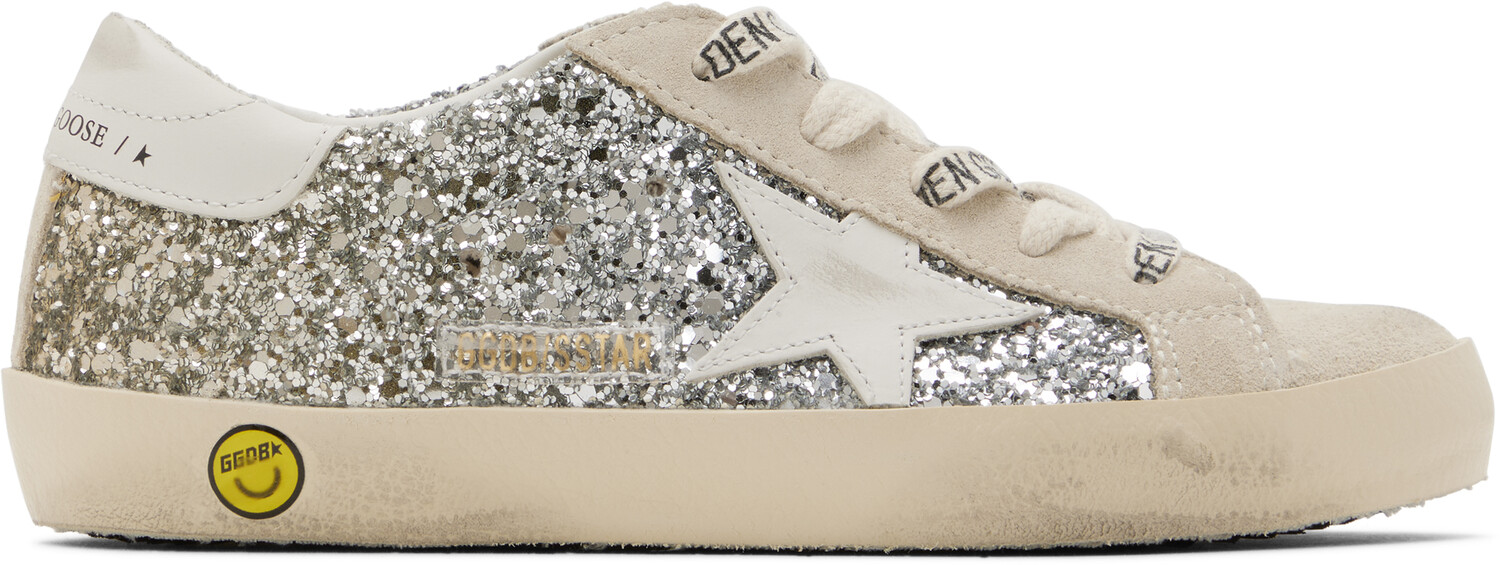 

Детские бежевые и серебристые кроссовки Super-Star Classic Golden Goose