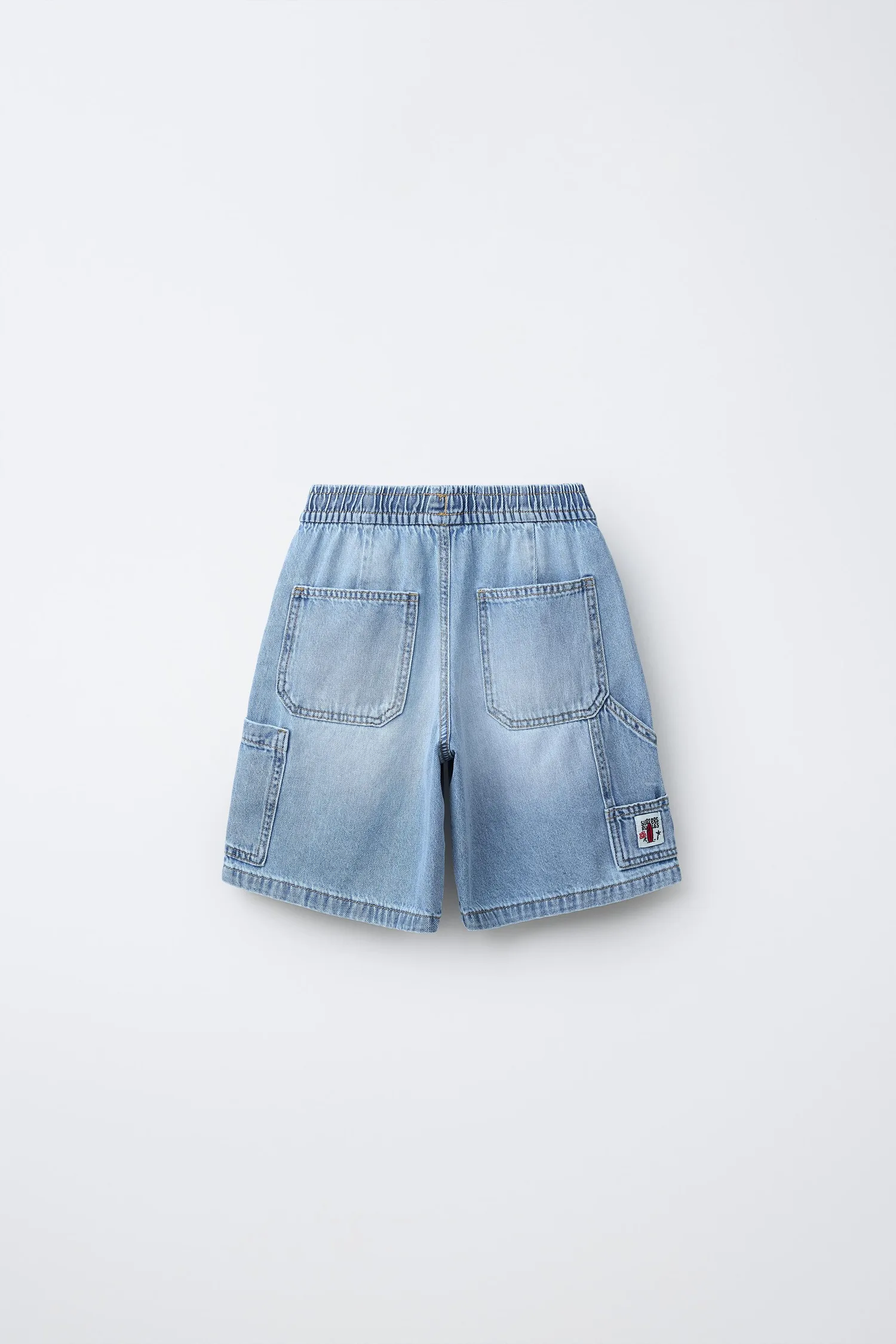 Широкие джинсовые шорты-бермуды от плотника Zara, синий — фото 2
