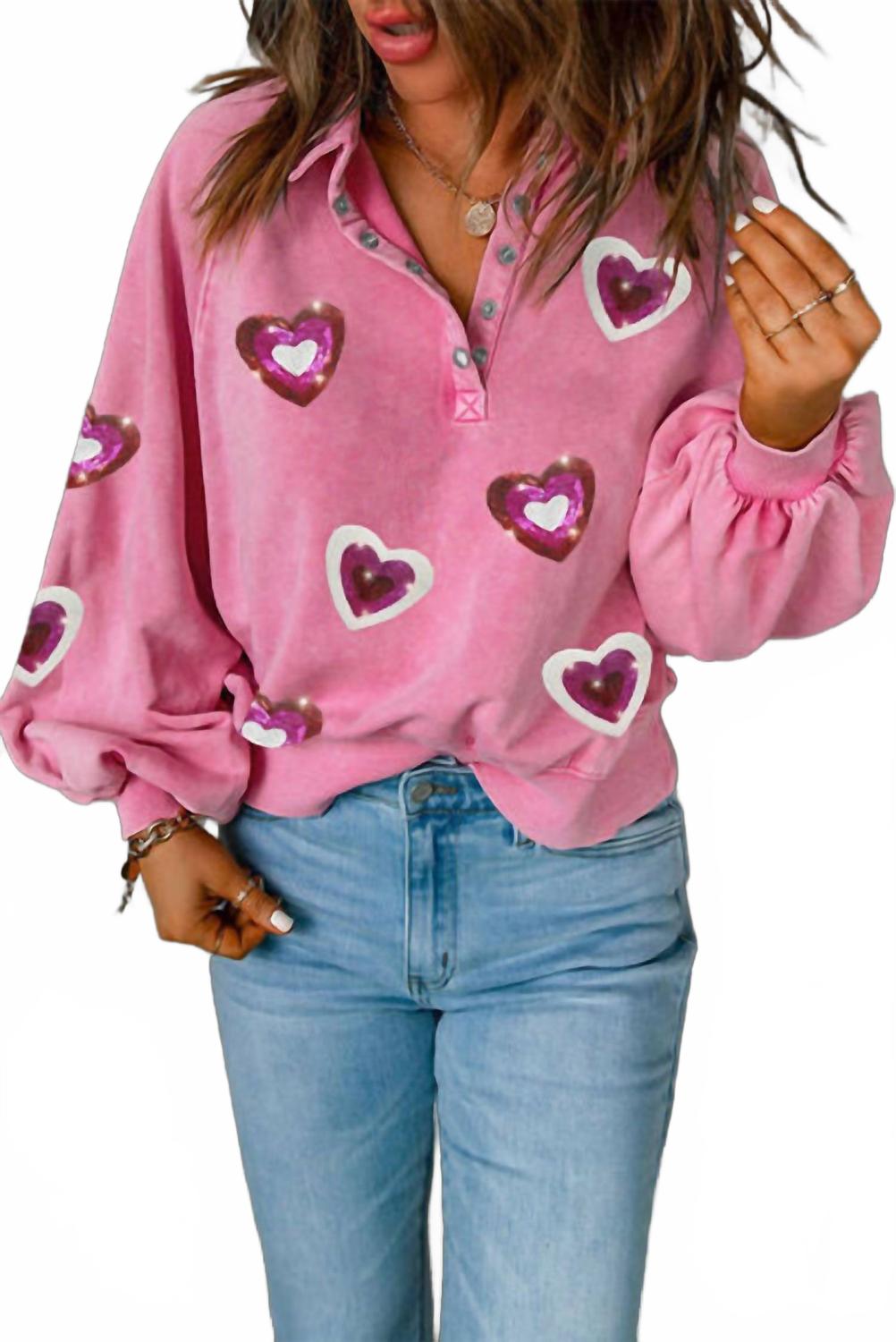 

Little Daisy Closet Толстовка с сердечками, пайетками и застежкой-кнопкой, нежно-розового цвета