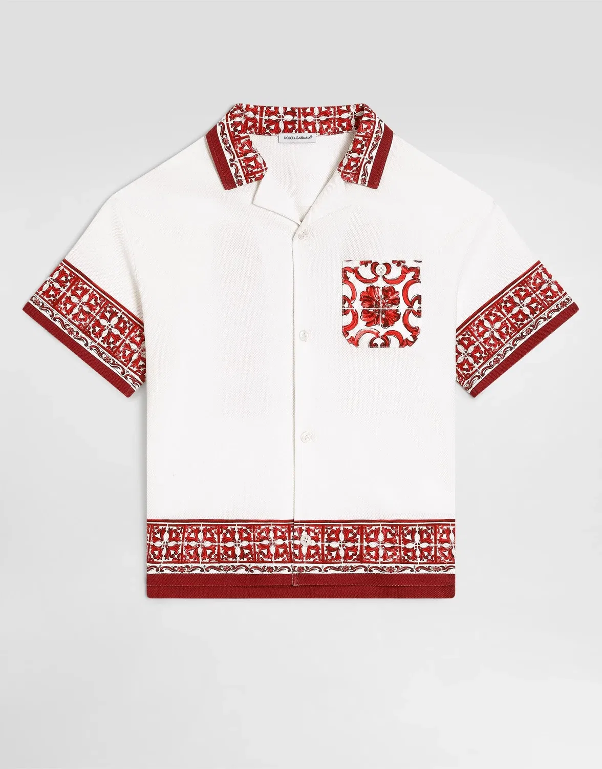 Майолика-с печатным рисунком двухслойная рубашка-поло DOLCE & GABBANA, бежевый
