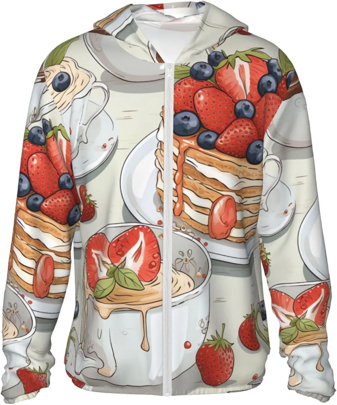 

Толстовка с капюшоном Cake Coffee Bread Strawberry Full Zip UPF 50+ с карманом HJBNW