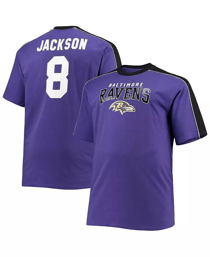 

Мужская футболка Lamar Jackson Purple Baltimore Ravens Big and Tall с изображением игрока и номера на рукаве Fanatics