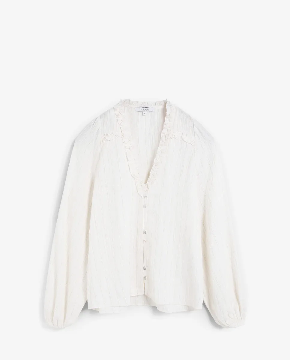 

Женская блузка с V-образным вырезом и оборкой Scalpers, белый