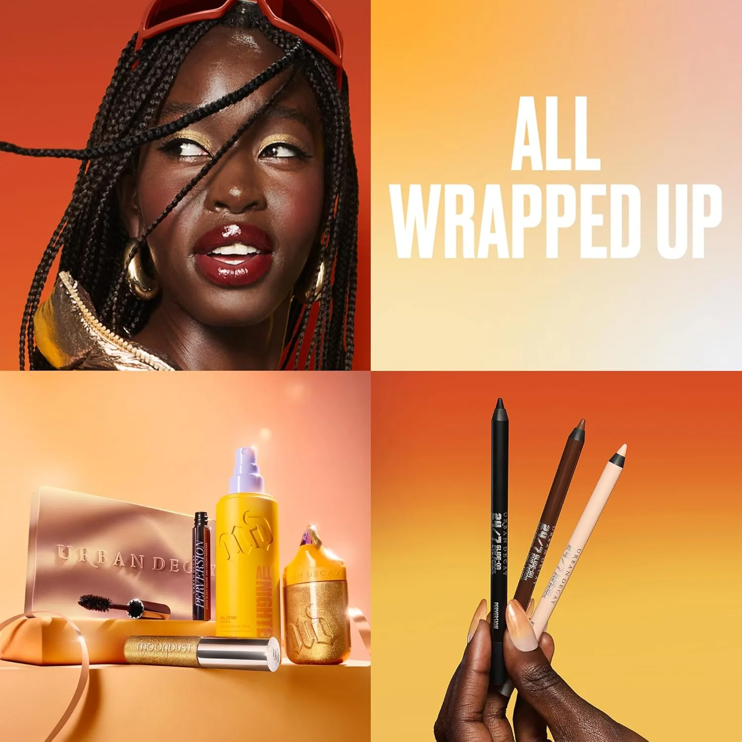 Urban Decay Radiant Holiday Makeup Look (Glow Getter 3Pc Bundle) - набор для макияжа глаз и лица - All Nighter Dewy Setting Spray, Naked Shaped Eyeshadow Palette, Perversion Volumizing Mascara — фото 2