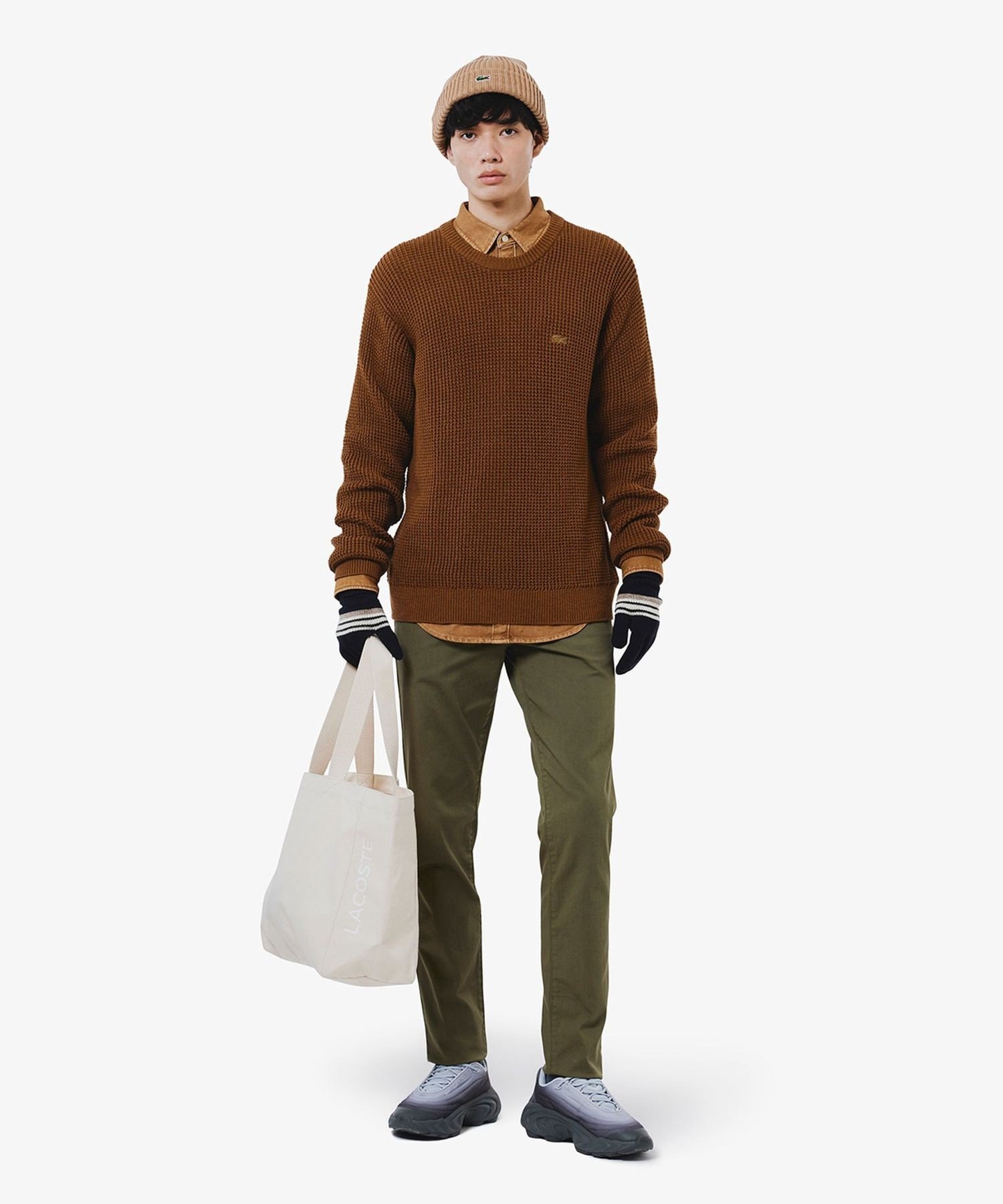 Вафельный вязаный свитер LACOSTE, Camel — фото 3