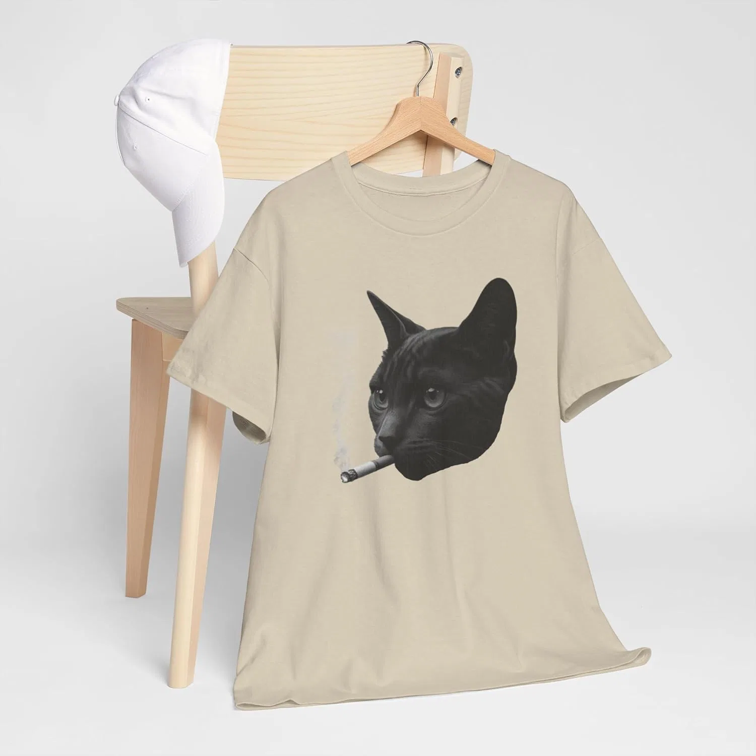 Футболка Smoking Cat Y2K, винтажная футболка 90-х с мемом, ироничная одежда в стиле интернет-культуры GENERIC, Sand — фото 3