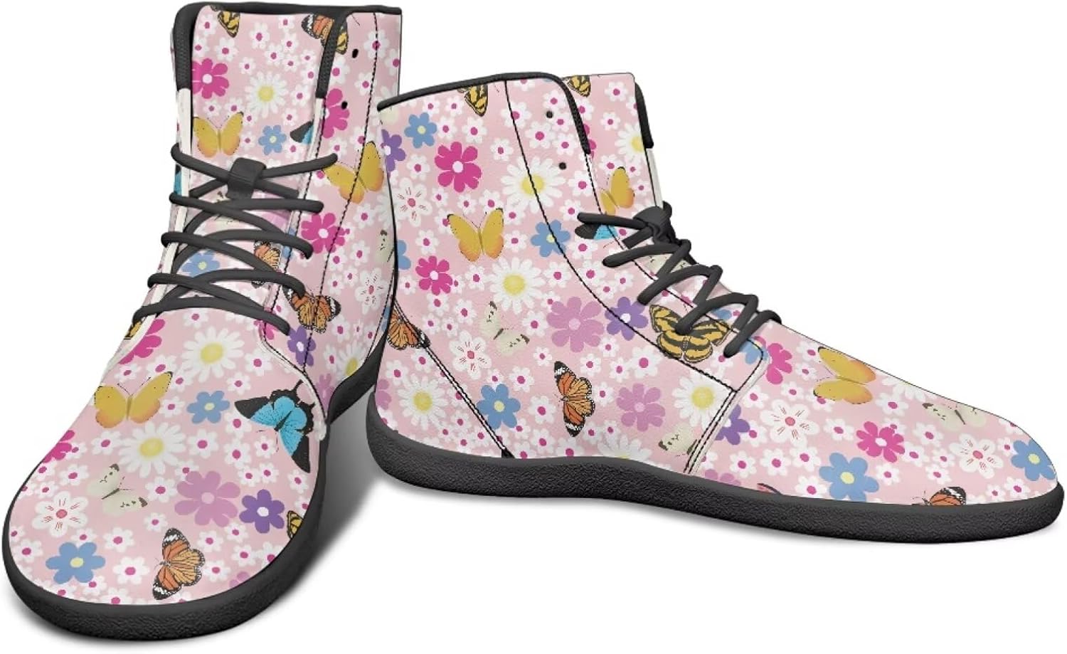

Кроссовки с высокой верхней частью и цветочным дизайном для мужчин- босоножки с широкой носочной частью, для кросс-тренинга и бега с резиновой подошвой Watdotory, Butterfly Flower Design