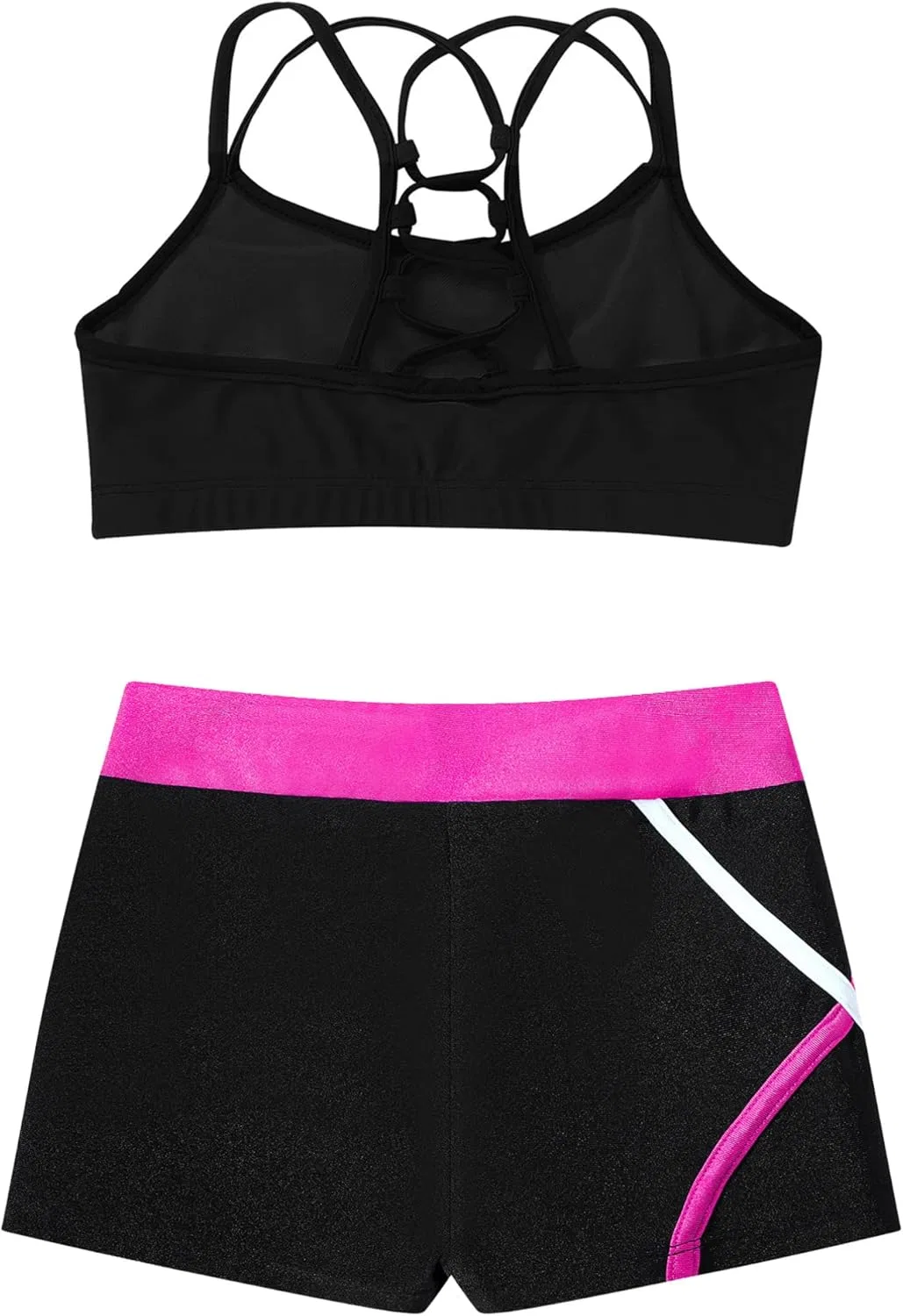 Детский спортивный комплект из топа и шорт, TiaoBug, V-waist Hot Pink — фото 4