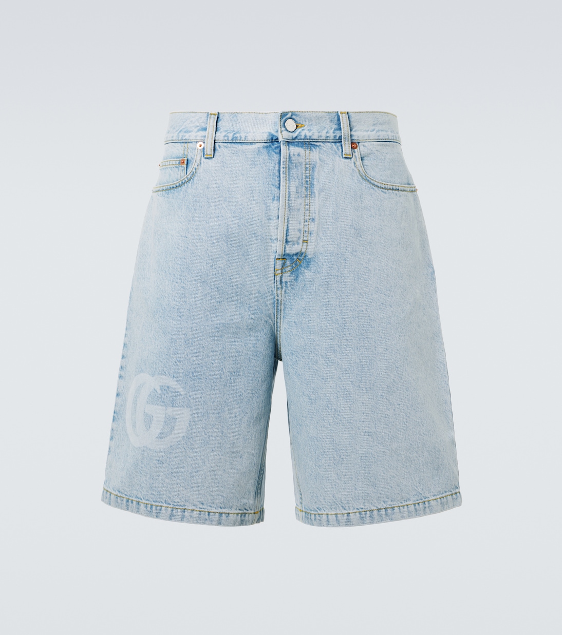 

GG джинсовые бермуды Gucci, Light Blue/Ivory