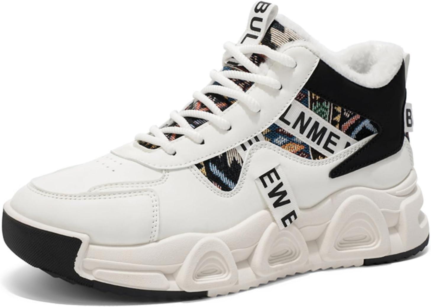 

Мужские высокие кроссовки с флисовой подкладкой: на шнуровке, с теплой толстой подкладкой, массивной амортизирующей подошвой- смелый графический дизайн, идеально подходят для повседневной носки в холодную погоду Khwfjas, белый/черный