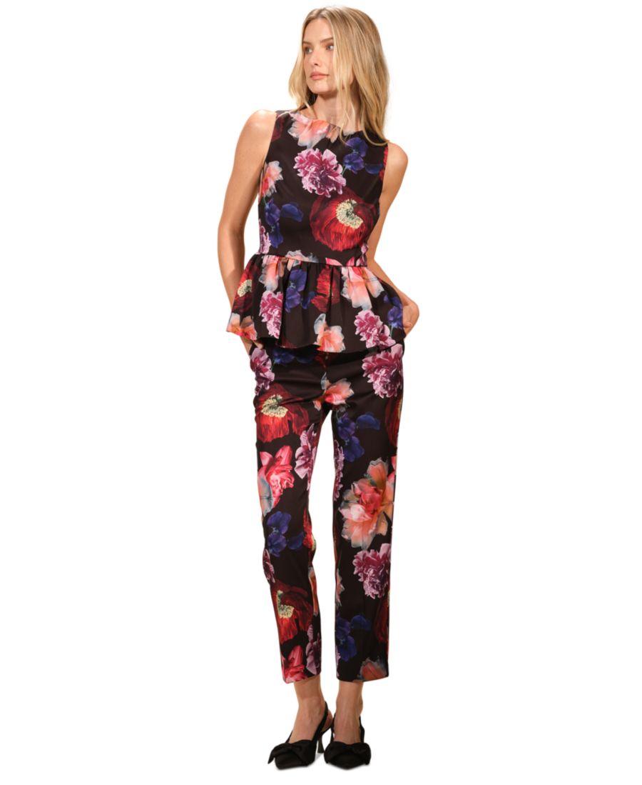 

Женский атласный топ без рукавов с баской Isaac Mizrahi, Fleur Nocturne