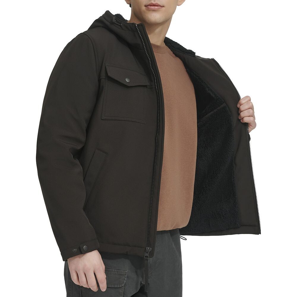 Мужское штормовое пальто с капюшоном и подкладкой из шерпы Levi's Soft Shell, цвет Olive — фото 4