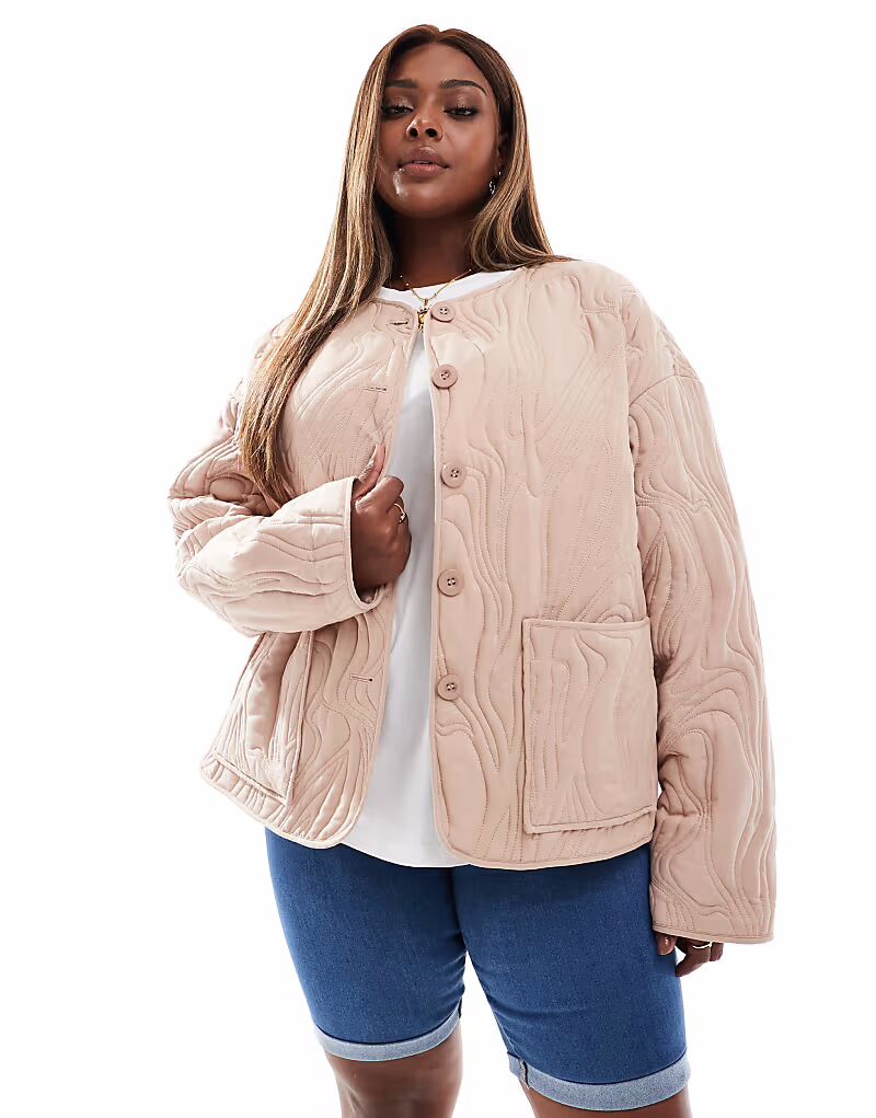 

Стеганая хлопковая куртка ASOS DESIGN Curve бледно-розового цвета ASOS Curve