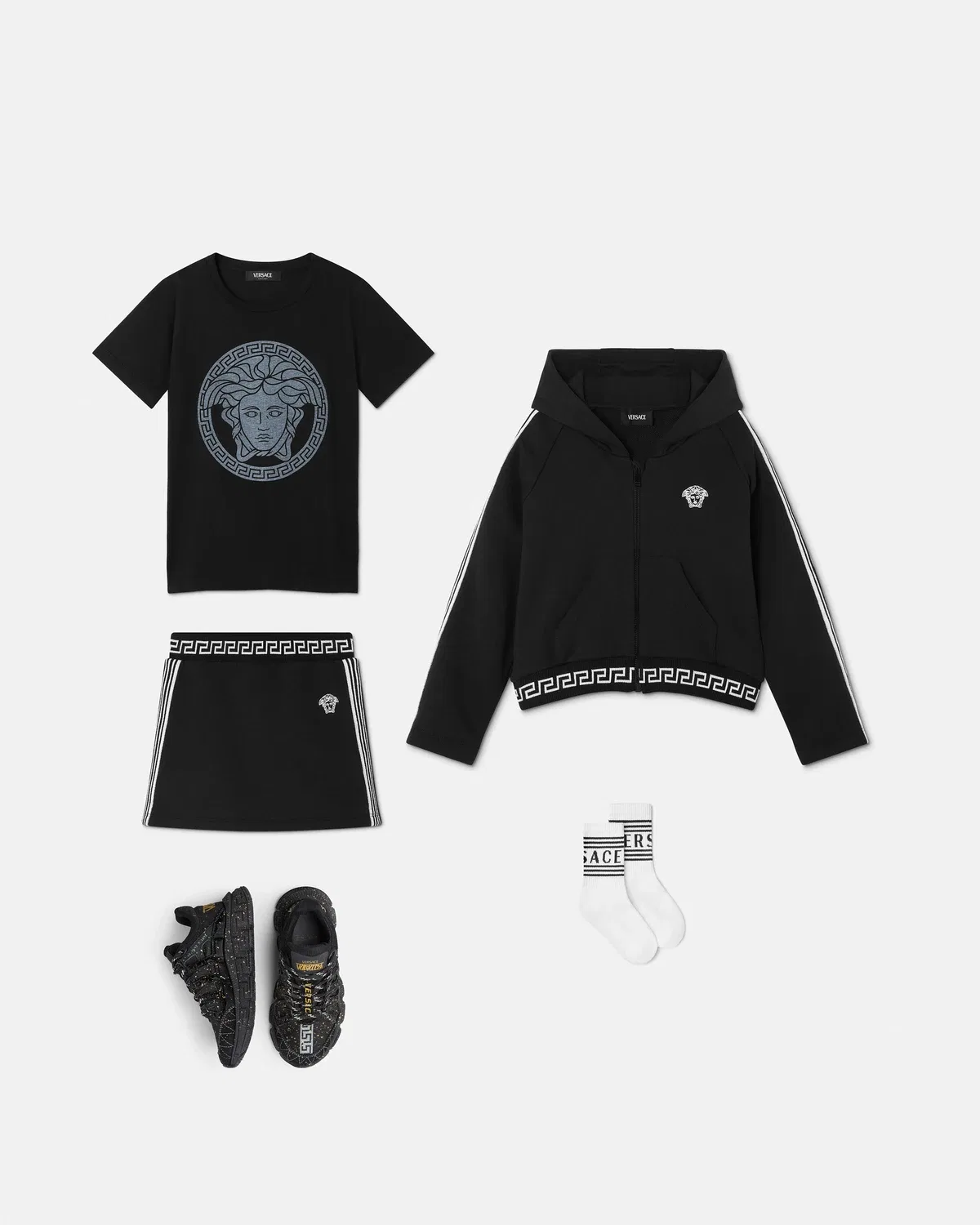 Детская хлопковая юбка из джерси с вышивкой Versace, черный — фото 2