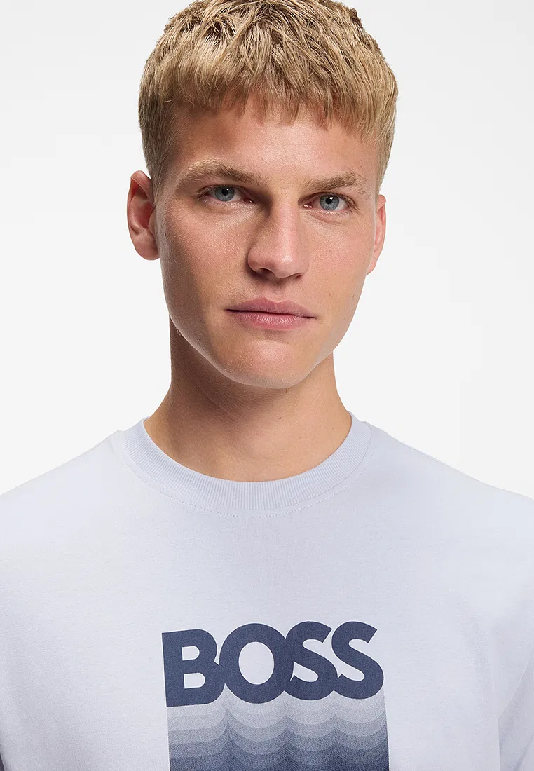 Футболка, хлопковый джерси, свободная посадка, BOSS Orange, синий — фото 3
