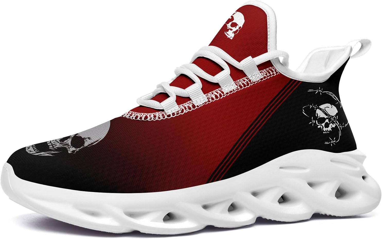 

Мужские дорожные кроссовки для бега с противоскользящей подошвой, легкие, модные с черепом и розой, для ходьбы, спортивные, стильные, с амортизацией, женские Coolcustomize, белый