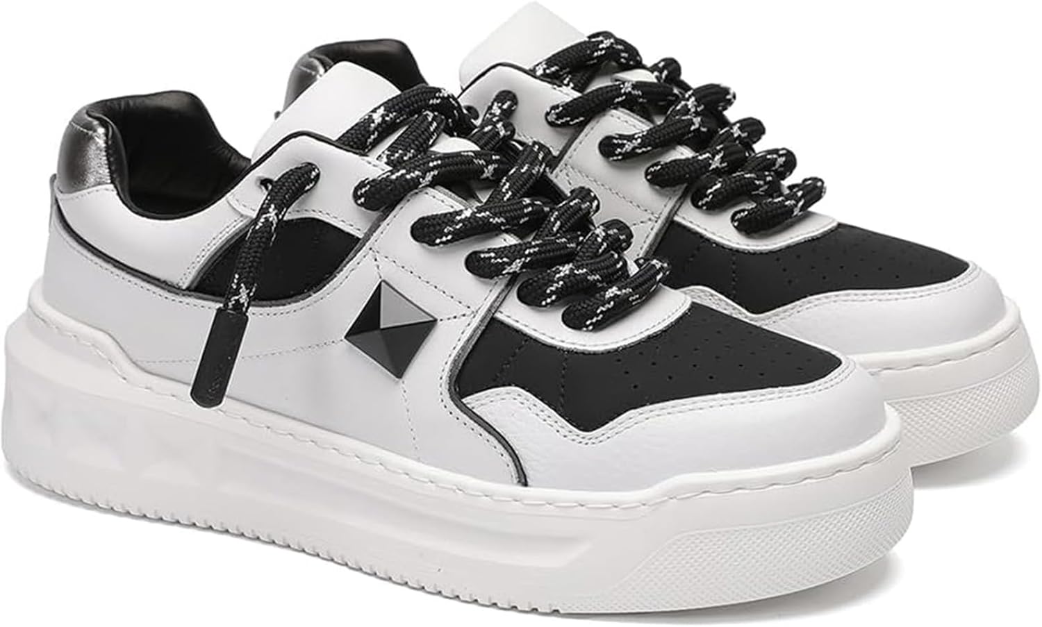 

Мужские повседневные модные кроссовки из кожи, удобные легкие кеды с платформой 4 см, шнуровка, верх из кожи высокого качества, стильные теннисные кроссовки для прогулок Generic, черный