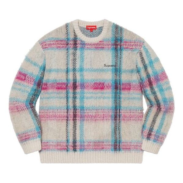 

Свитер brushed plaid sweater 'white blue pink' Supreme, белый