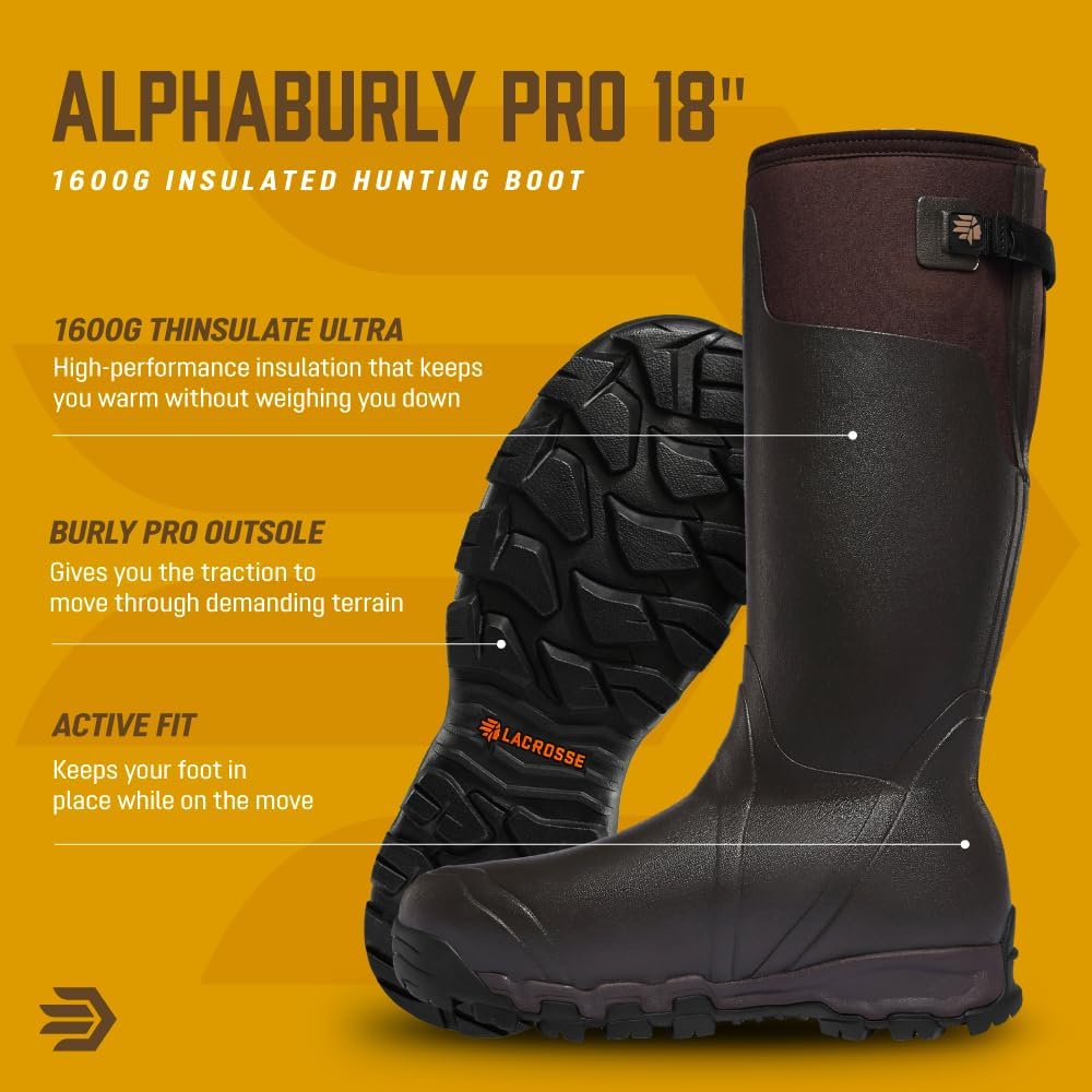 Мужские утепленные охотничьи ботинки LaCrosse Alphaburly Pro 46 см с водонепроницаемой резиной, утеплителем Thinsulate 1600 г и стелькой из ЭВА, модель First Lite Cipher, коричневый — фото 4