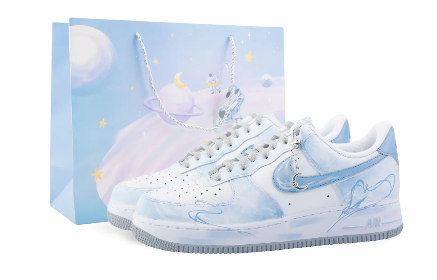 

Nike Кроссовки Air Force 1 Drippy Ocean's Heart Cushioning Low Top для скейтбординга, мужские, светло-синие
