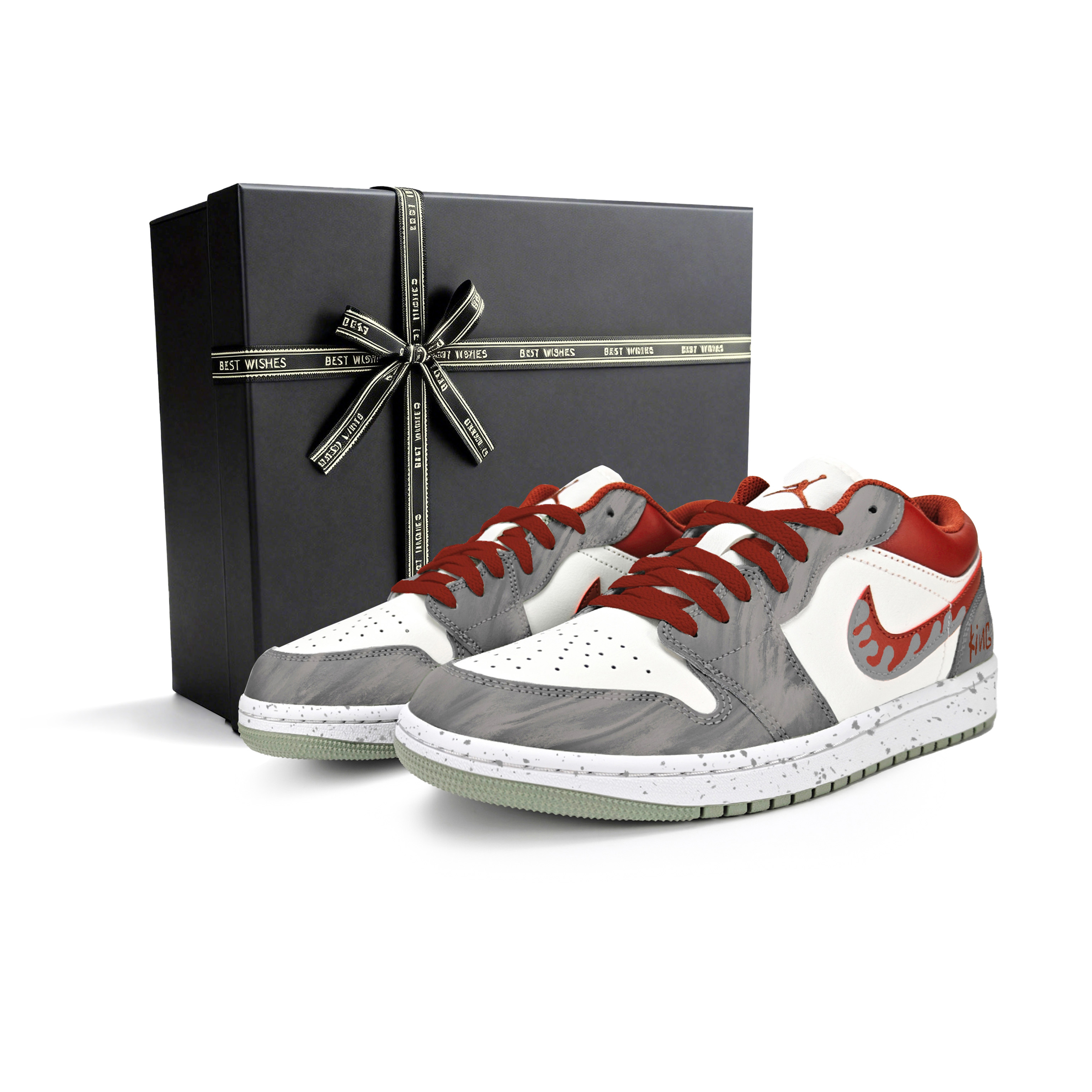 

Jordan Air 1 Red Mist Trail Cushioning, Wear Resistant низкие детские баскетбольные кроссовки Gray Red для подростков
