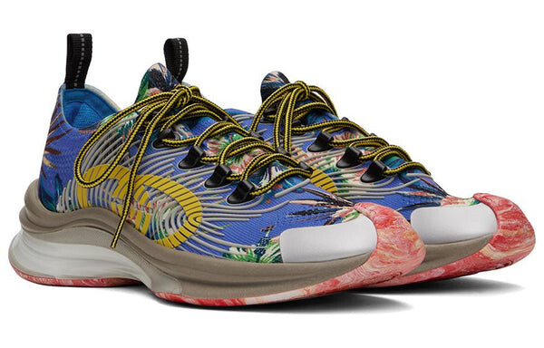 Кроссовки marble and floral run sneakers 'blue yellow white' Gucci, синий — фото 3