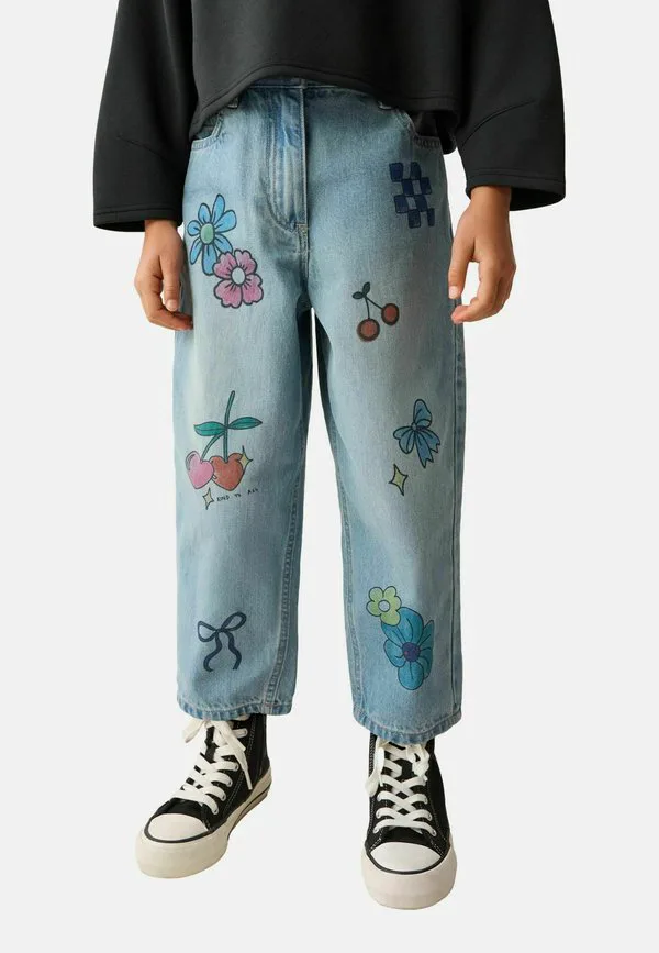 Джинсы прямого кроя с принтом, классического кроя. Next, Denim