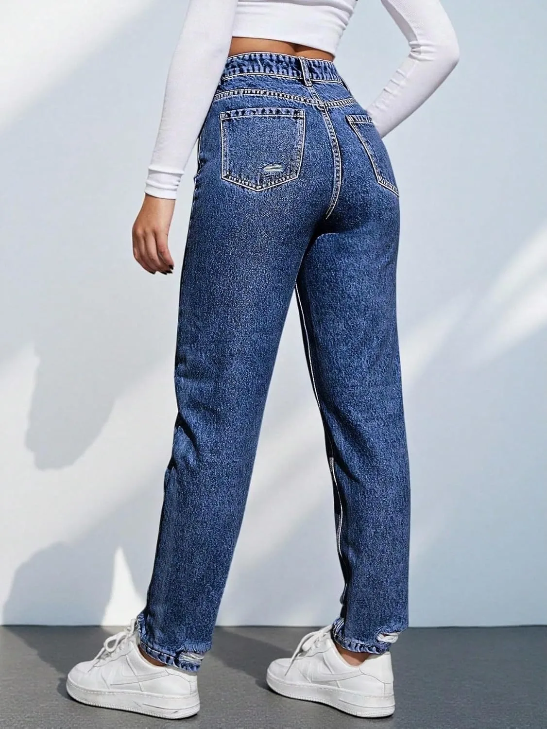 Женские классические джинсы свободного кроя Generic, Dark Wash — фото 2