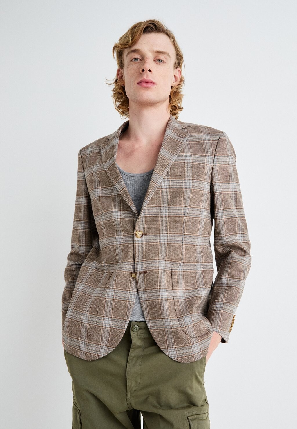 

Пиджак-блейзер JPRANDREW SLIM FIT CHECK Jack & Jones PREMIUM, коричневый