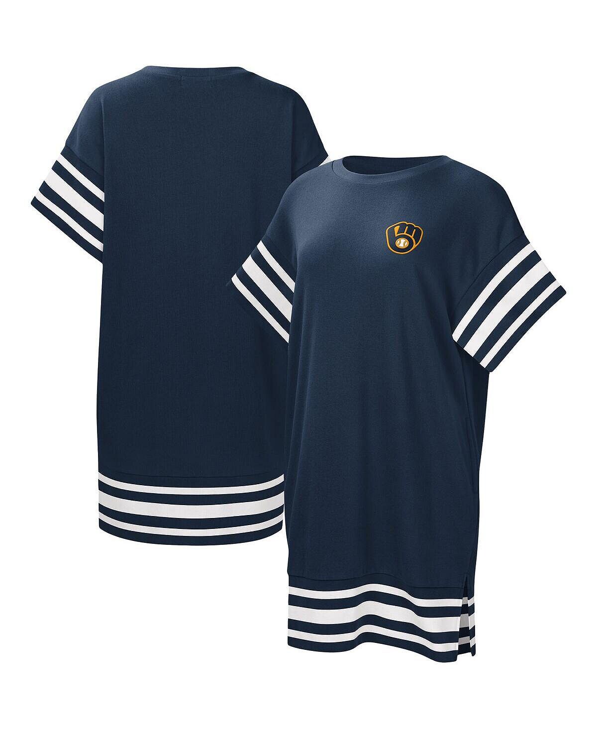 

Женское темно-синее платье-футболка Milwaukee Brewers Cascade Touch, темно-синий