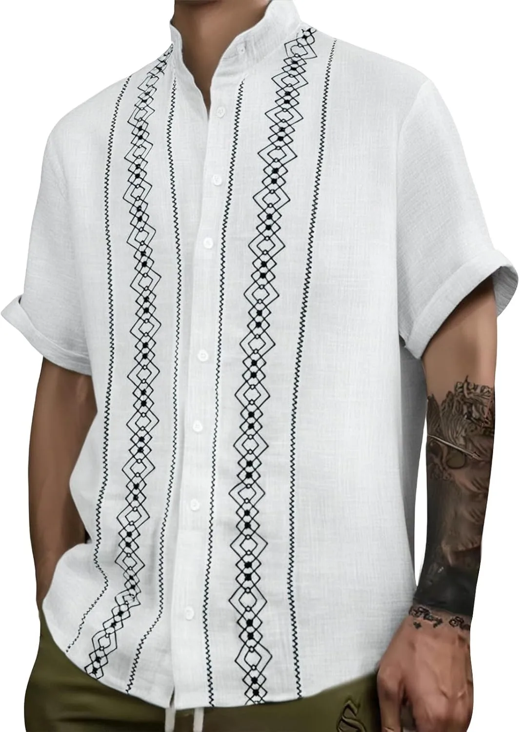 

Летняя рубашка для мужчин с ретро-принтом и отложным воротником