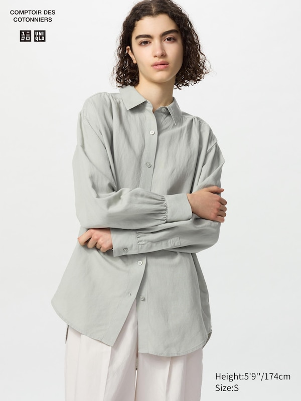 

Рубашка свободного кроя из льняной смеси Uniqlo, зеленый
