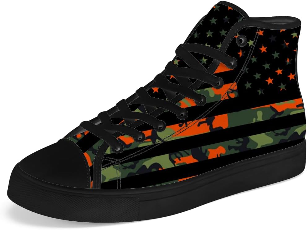

Камуфляжные кроссовки с американским флагом, высокие кеды из парусины на шнуровке, повседневная обувь, подарок для мужчин и женщин Chebing, зеленый/оранжевый
