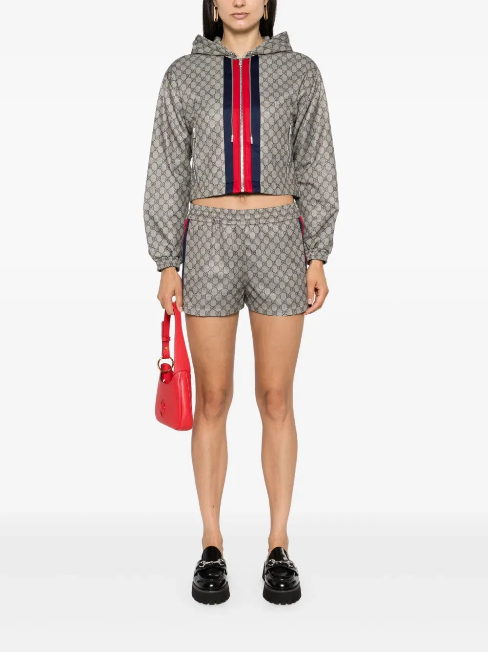 Жакет Gucci Укороченный с логотипом GG, с капюшоном и молнией, коричневый — фото 2