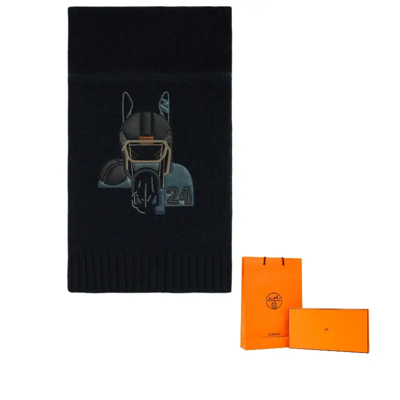 

HERMES Кашемировый вязаный шарф мужской синий, Blue