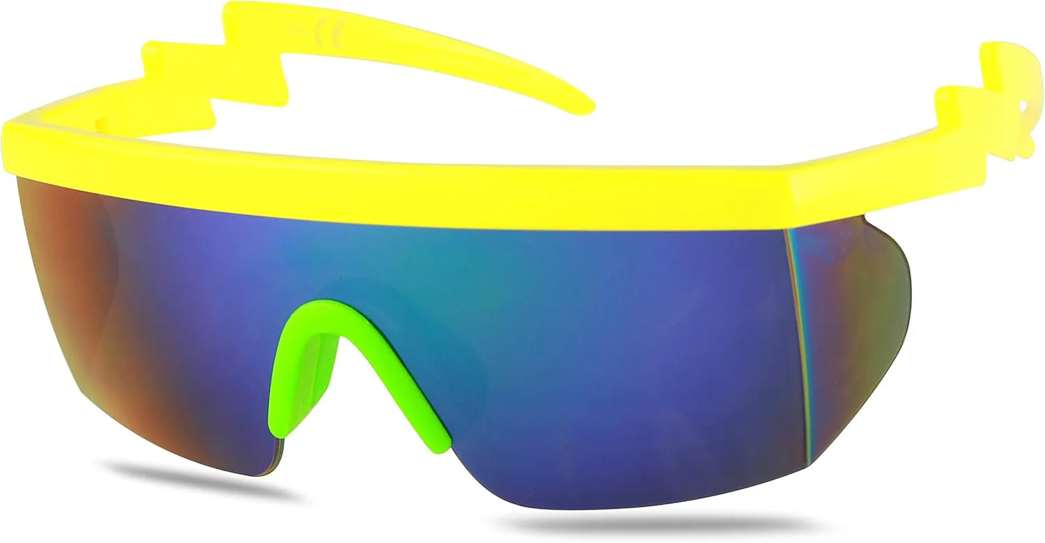 

Солнцезащитные очки ShadyVEU Semi Rimless в стиле 80-х: ретро, ​​неоновые зеркальные, радужные, красочные, с зигзагообразным рисунком, в стиле рейв, Yellow Frame